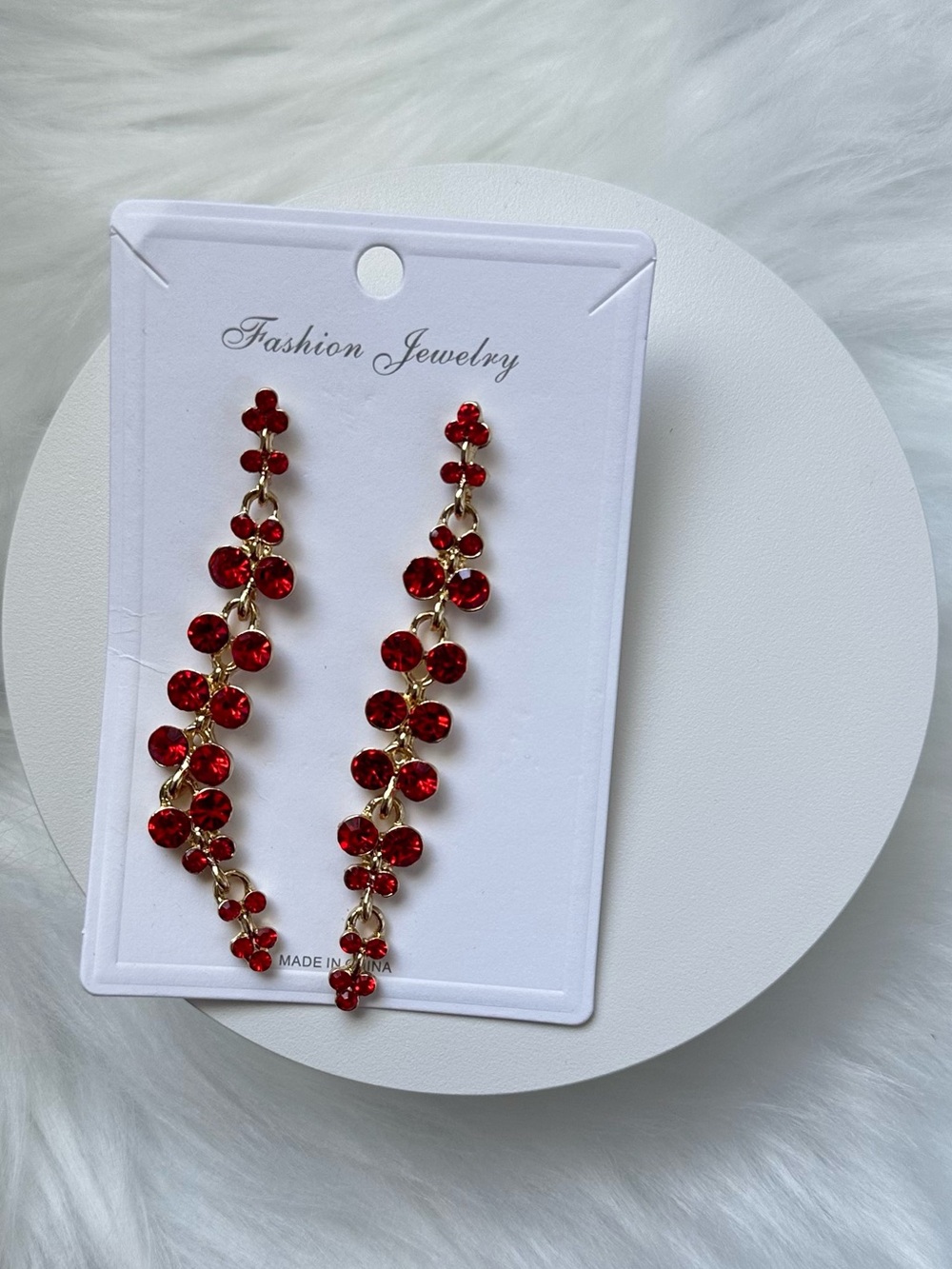Fashion Jewelry Gold-Tone Red Crystal Vine Drop Earrings